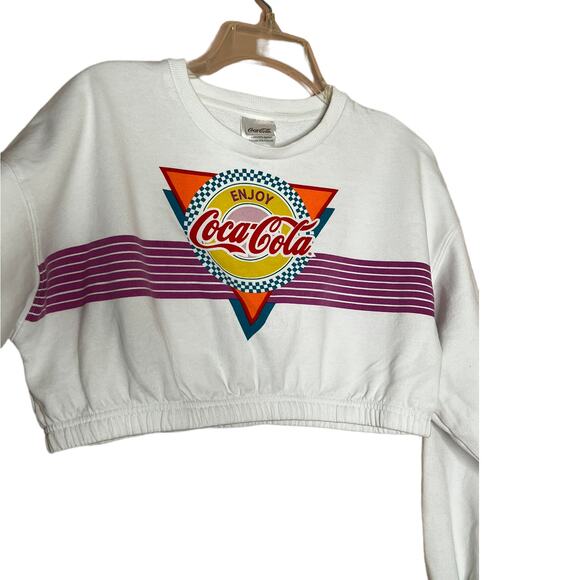 Coca Cola Crop top Sweatshirt Pullover Print Out Logo Crewneck Sweatshirt sz M - Picture 4 of 9